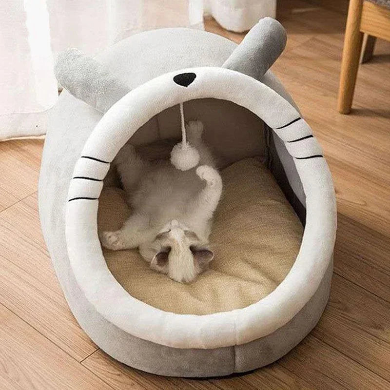 Cama Tipo Cueva para Gatos y Perros Pequeños – Suave, Lavable y Acogedora