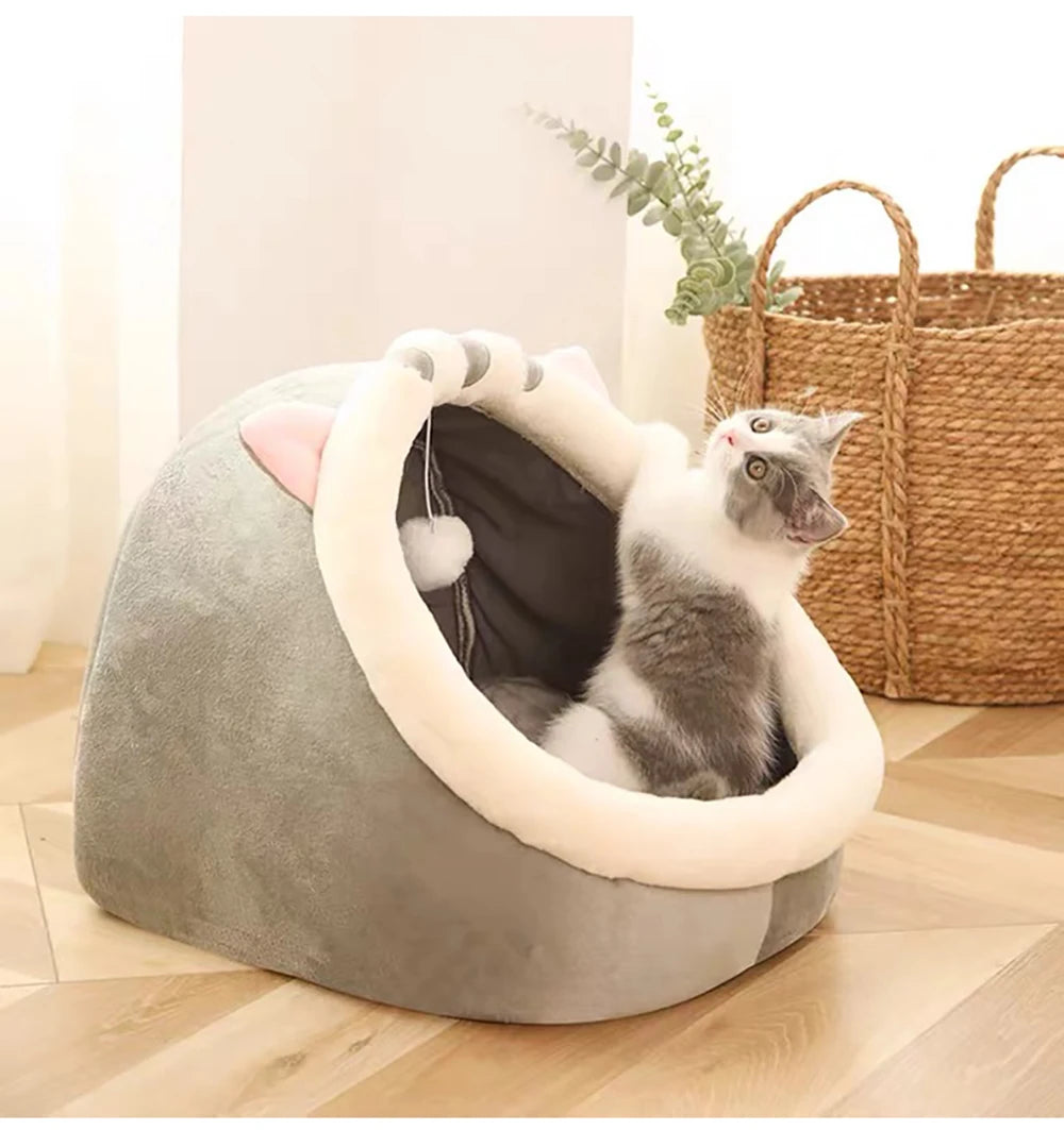 Cama Tipo Cueva para Gatos y Perros Pequeños – Suave, Lavable y Acogedora