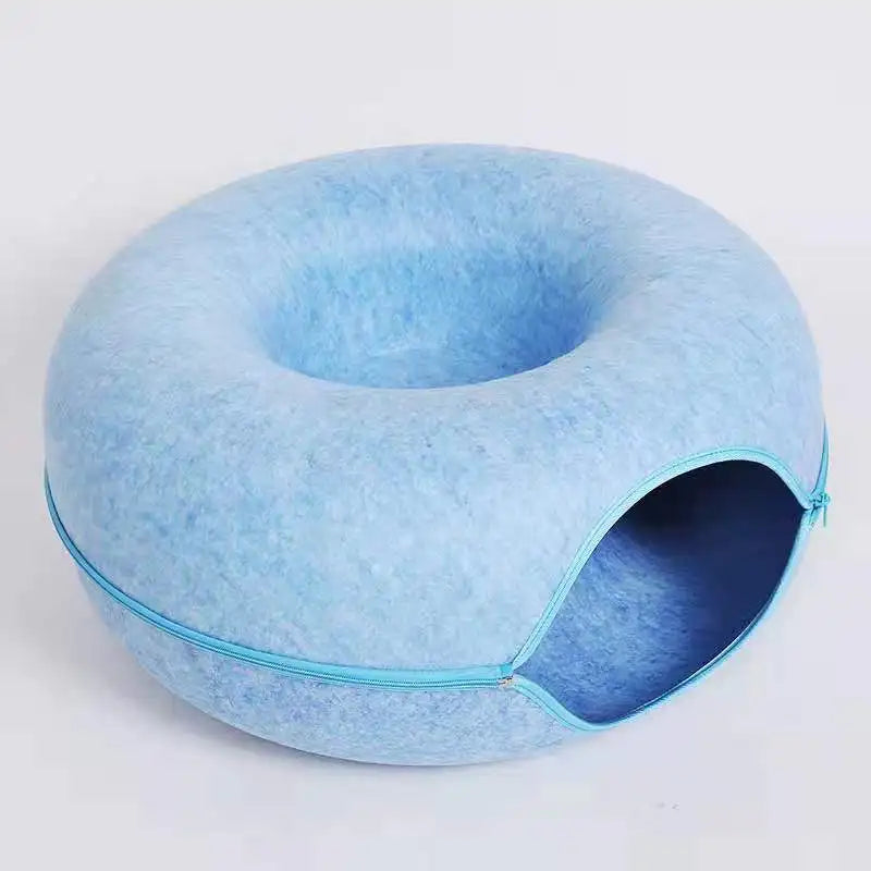 Cama Túnel en Forma de Donut para Gatos – Fieltro Natural | Juguete Interactivo + Refugio