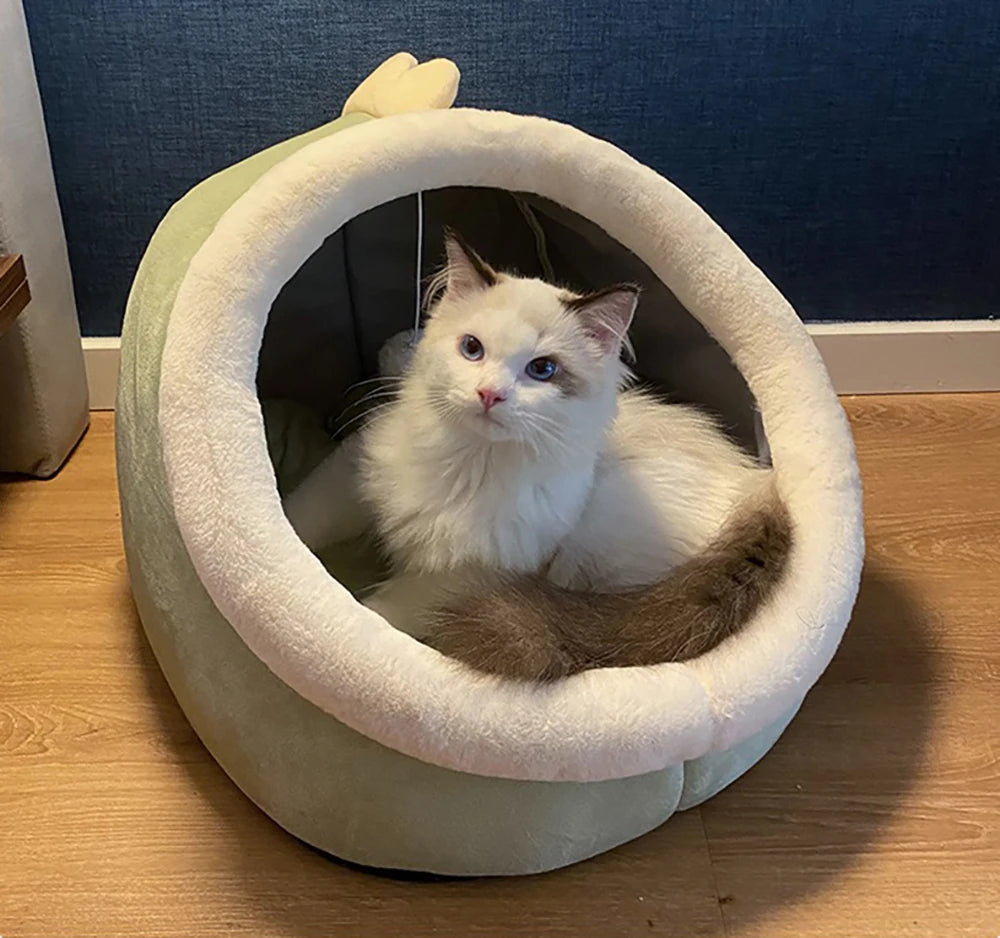 Cama Tipo Cueva para Gatos y Perros Pequeños – Suave, Lavable y Acogedora