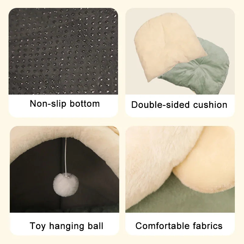 Cama Tipo Cueva para Gatos y Perros Pequeños – Suave, Lavable y Acogedora