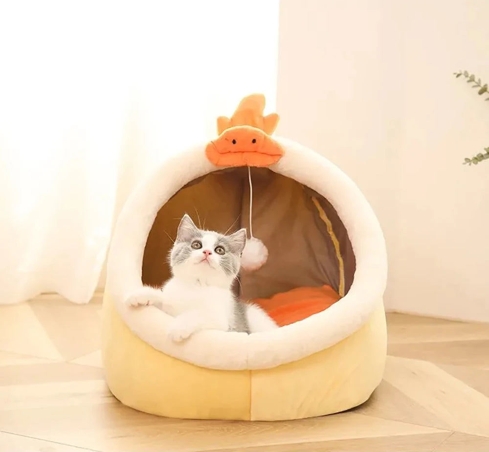 Cama Tipo Cueva para Gatos y Perros Pequeños – Suave, Lavable y Acogedora