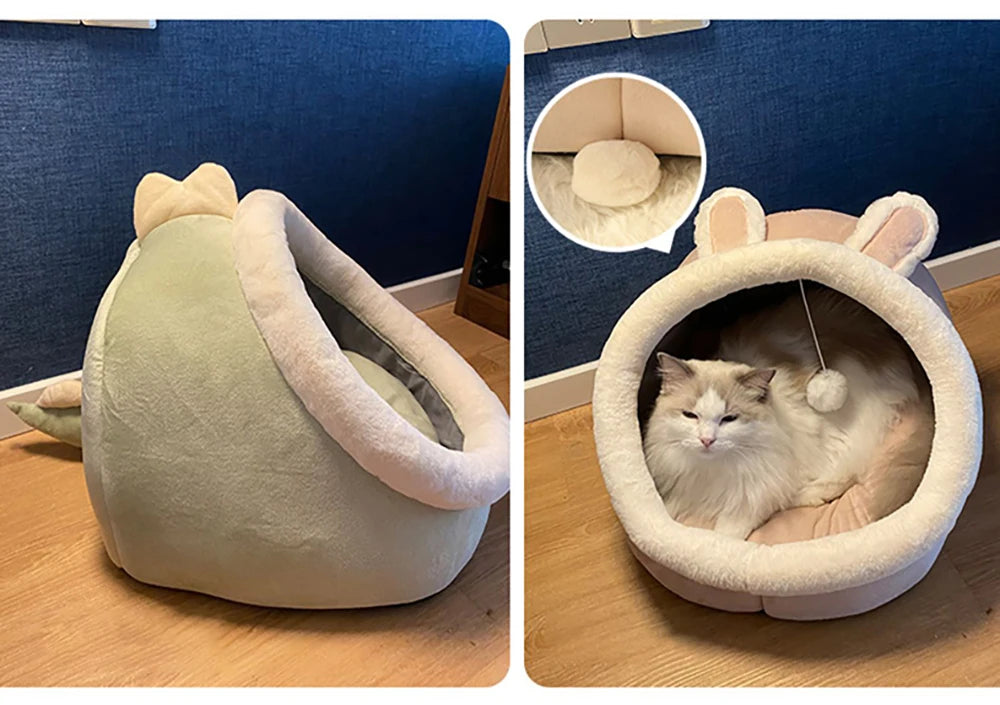 Cama Tipo Cueva para Gatos y Perros Pequeños – Suave, Lavable y Acogedora