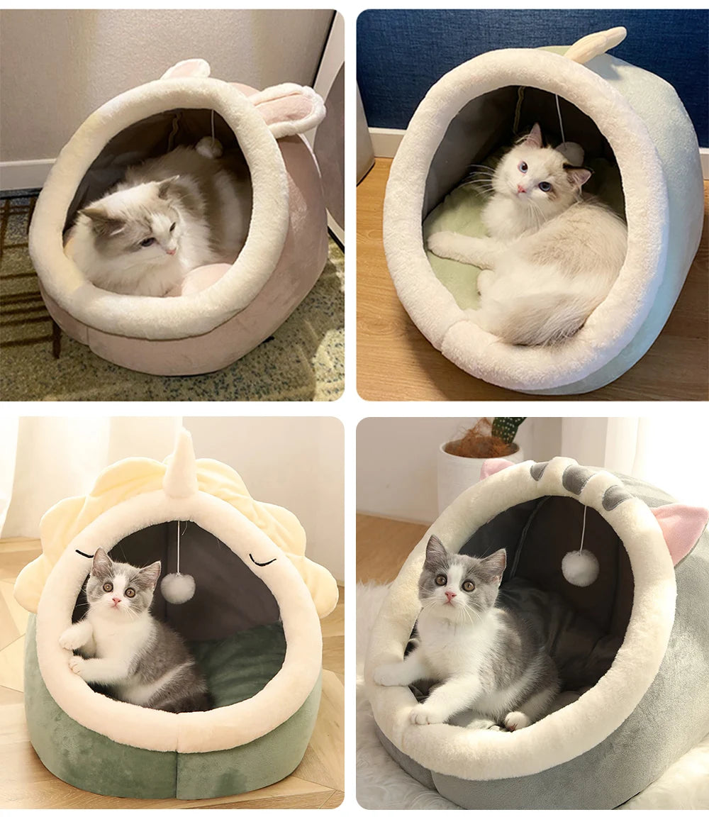 Cama Tipo Cueva para Gatos y Perros Pequeños – Suave, Lavable y Acogedora