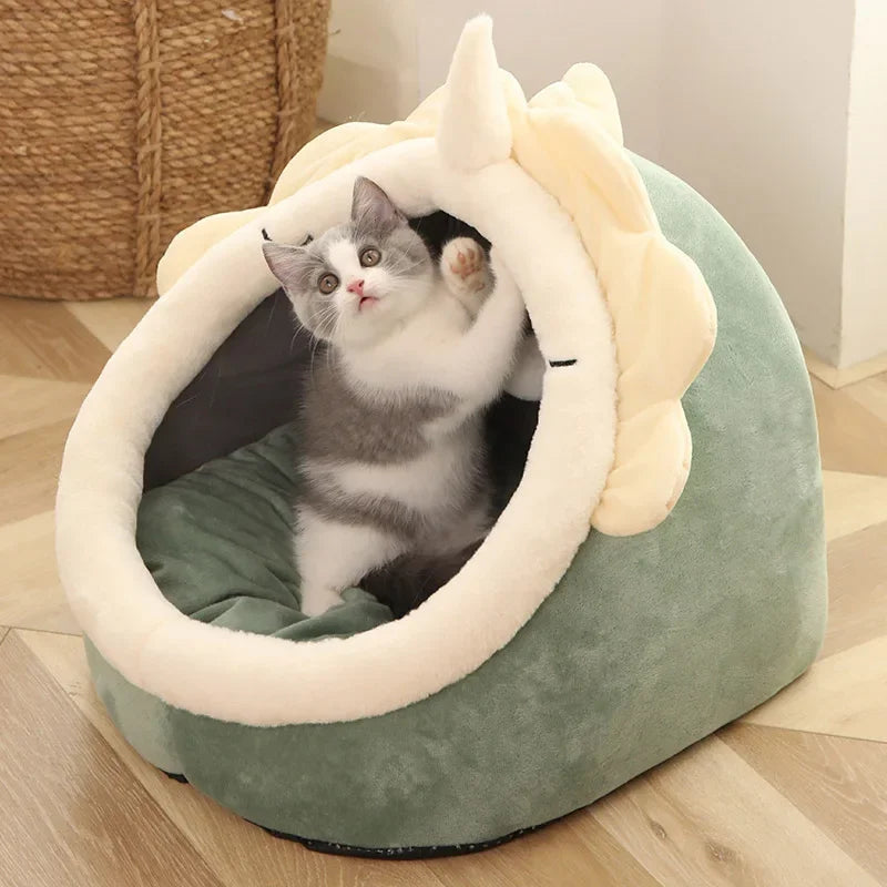 Cama Tipo Cueva para Gatos y Perros Pequeños – Suave, Lavable y Acogedora