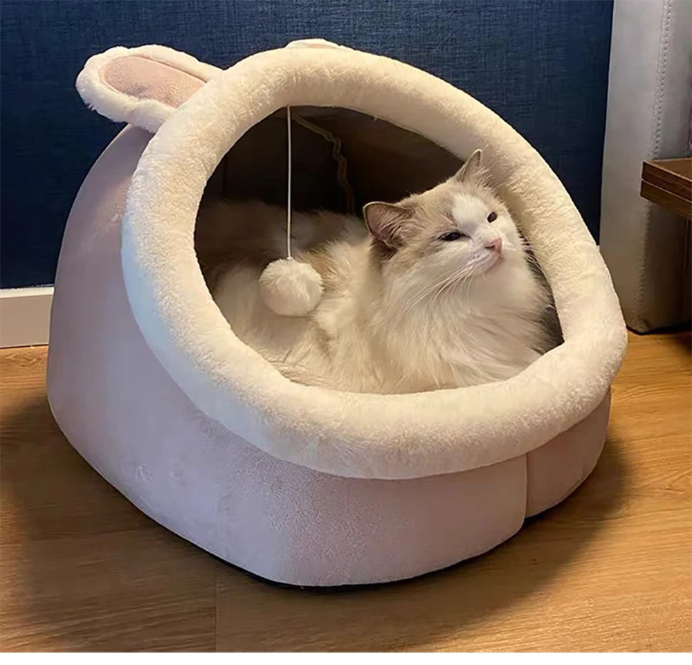 Cama Tipo Cueva para Gatos y Perros Pequeños – Suave, Lavable y Acogedora