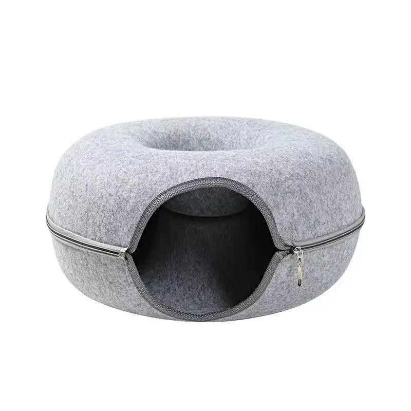 Cama Túnel en Forma de Donut para Gatos – Fieltro Natural | Juguete Interactivo + Refugio