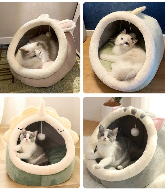 Cama Tipo Cueva para Gatos y Perros Pequeños – Suave, Lavable y Acogedora