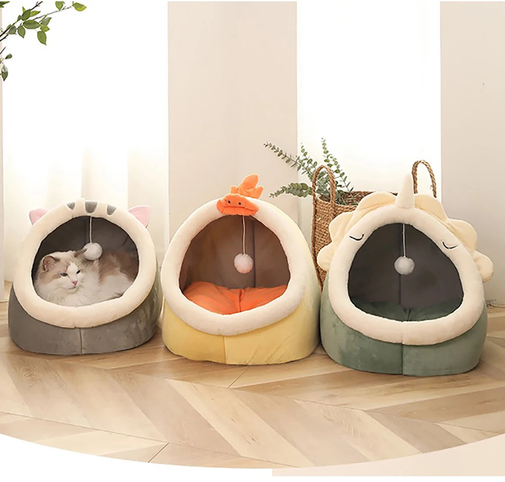 Cama Tipo Cueva para Gatos y Perros Pequeños – Suave, Lavable y Acogedora