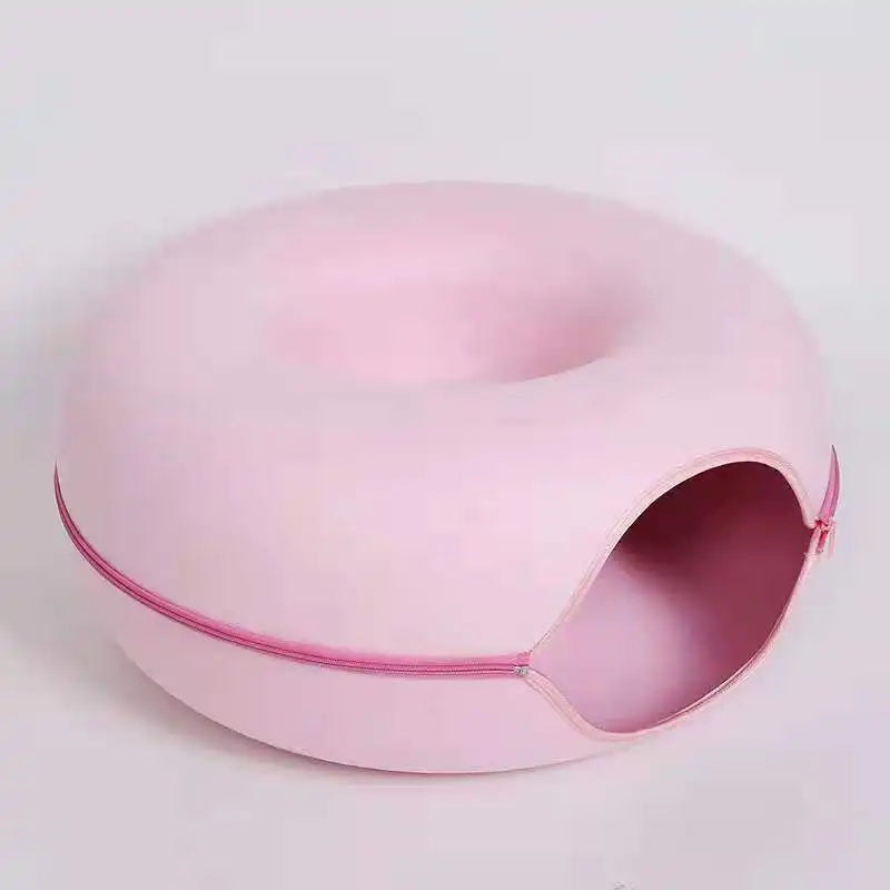 Cama Túnel en Forma de Donut para Gatos – Fieltro Natural | Juguete Interactivo + Refugio