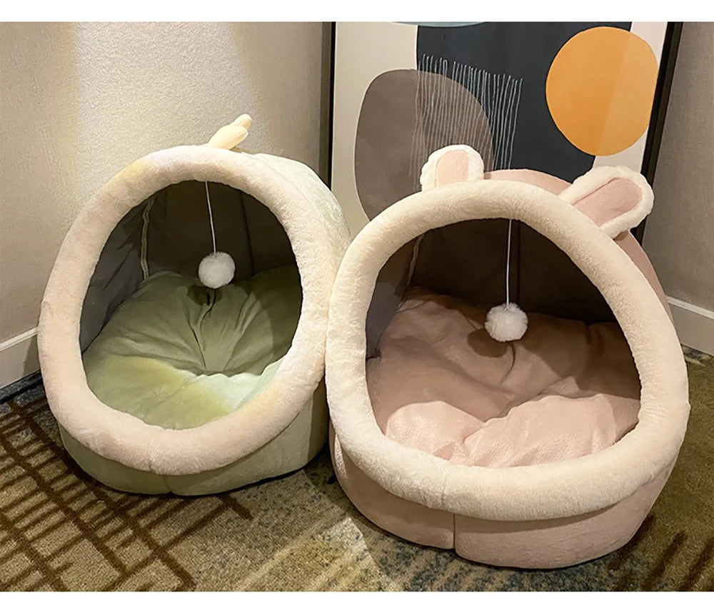 Cama Tipo Cueva para Gatos y Perros Pequeños – Suave, Lavable y Acogedora