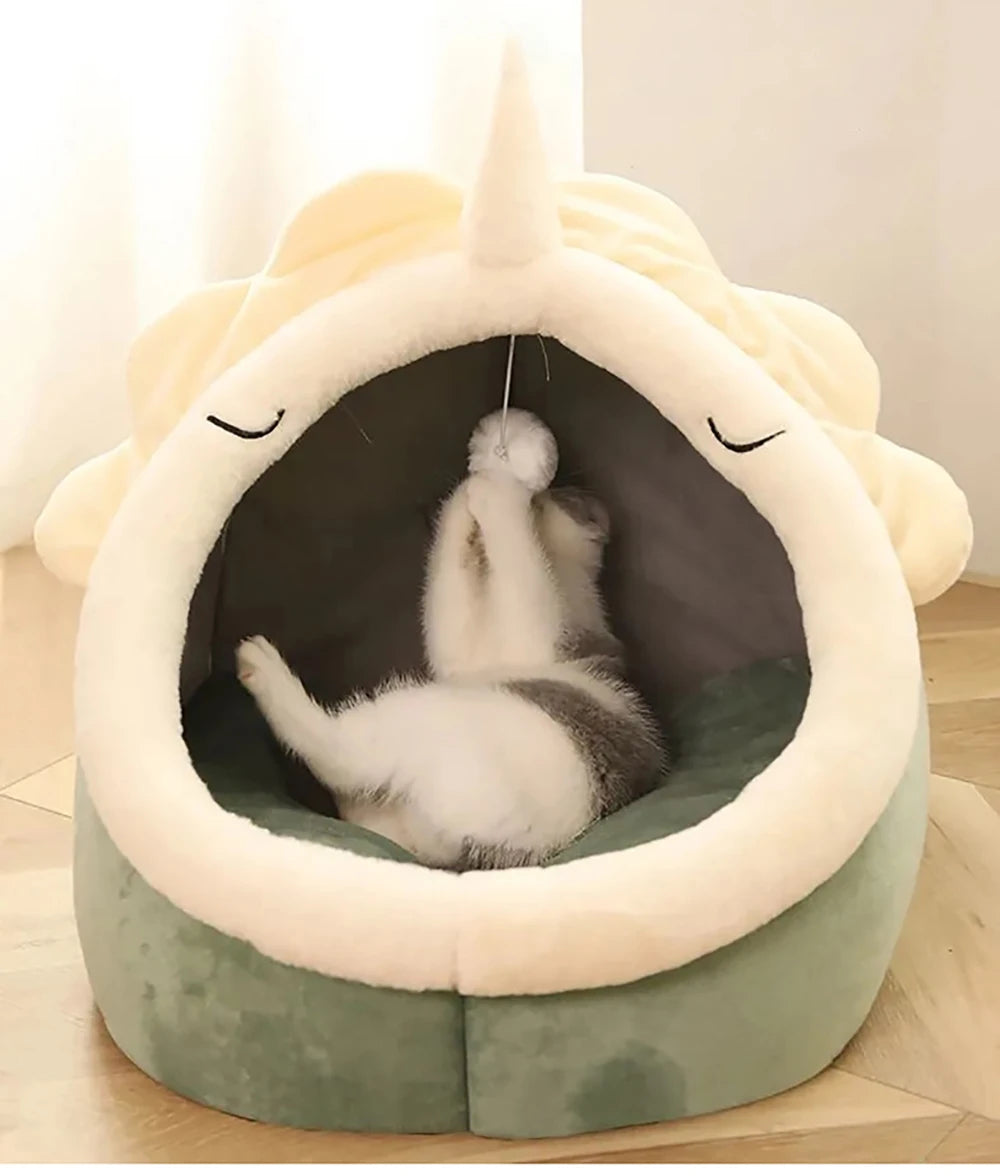 Cama Tipo Cueva para Gatos y Perros Pequeños – Suave, Lavable y Acogedora