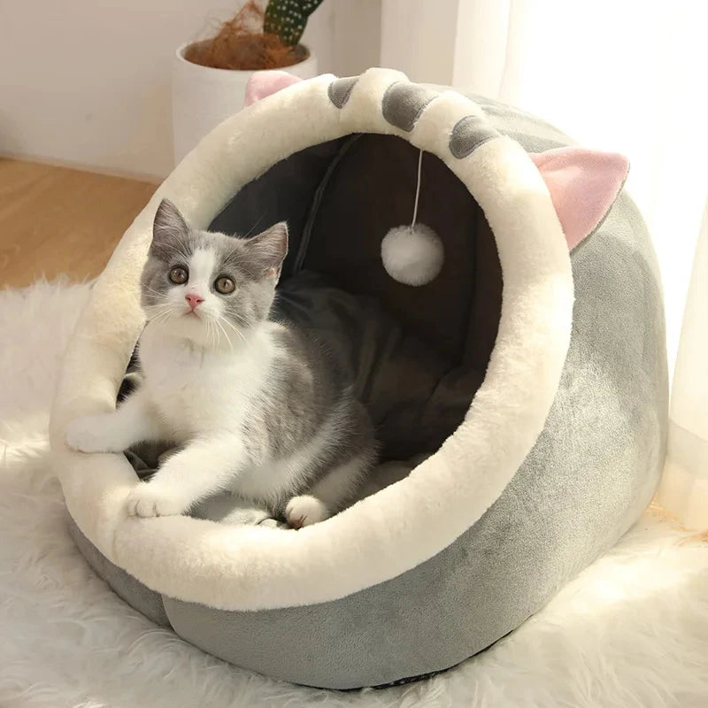 Cama Tipo Cueva para Gatos y Perros Pequeños – Suave, Lavable y Acogedora