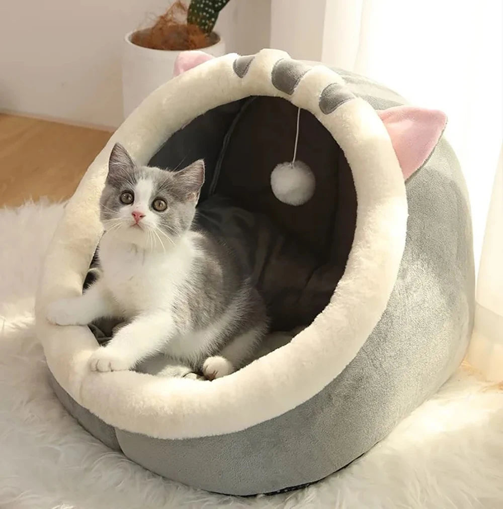Cama Tipo Cueva para Gatos y Perros Pequeños – Suave, Lavable y Acogedora