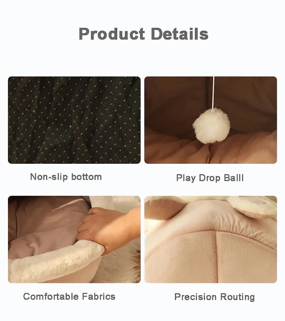 Cama Tipo Cueva para Gatos y Perros Pequeños – Suave, Lavable y Acogedora