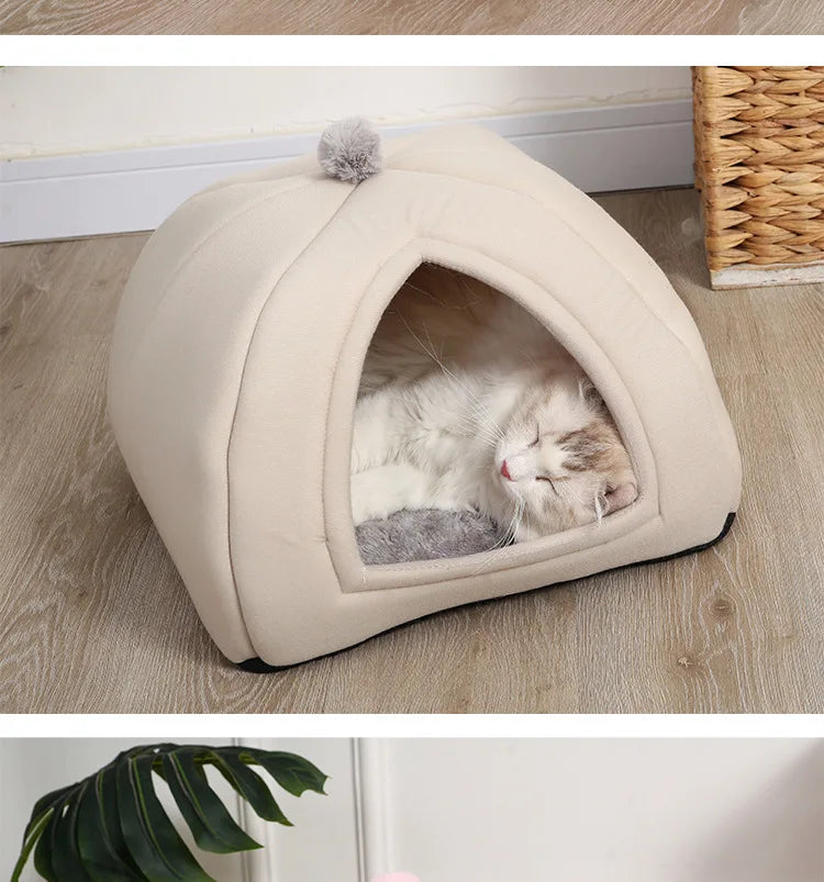 Casa cama semiencerrada para gatos y perros pequeños