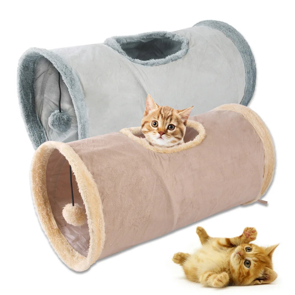 Túnel Plegable de Peluche para Gatos y Perros Pequeños – Tela Suede | Juguete de Ejercicio y Escondite Interior