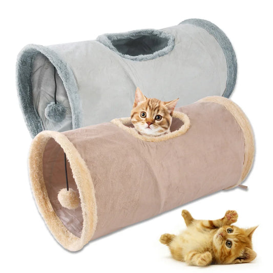 Túnel Plegable de Peluche para Gatos y Perros Pequeños – Tela Suede | Juguete de Ejercicio y Escondite Interior