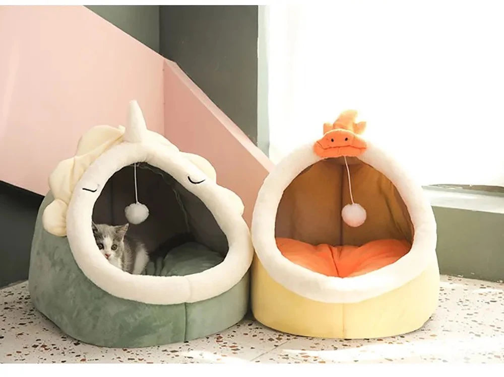 Cama Tipo Cueva para Gatos y Perros Pequeños – Suave, Lavable y Acogedora
