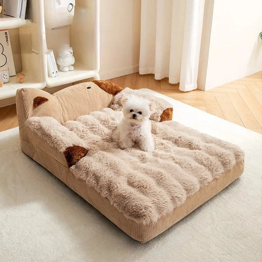 Cama Grande para Perros – Tipo Sofá | Coral Fleece | Lavable | Tamaños Variados